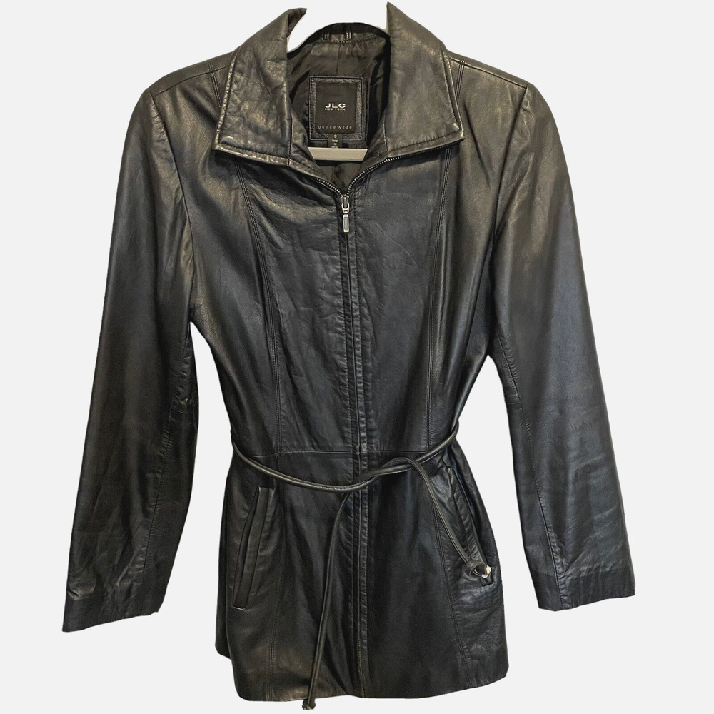 JLC New York  Leather Jacket FULL ZIP UP Size S Black Soft Pockets